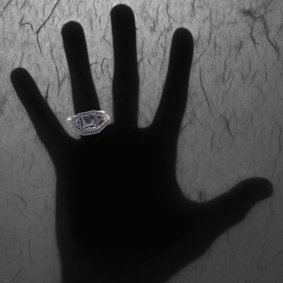 Goth Black Crystal Black Rhodium Wedding Set Size 7 1/2 - Picture 7 of 7